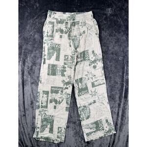 Urban Outfitters Post Card Wide Leg Pants Womens Small Palazzo Tan Green Boho